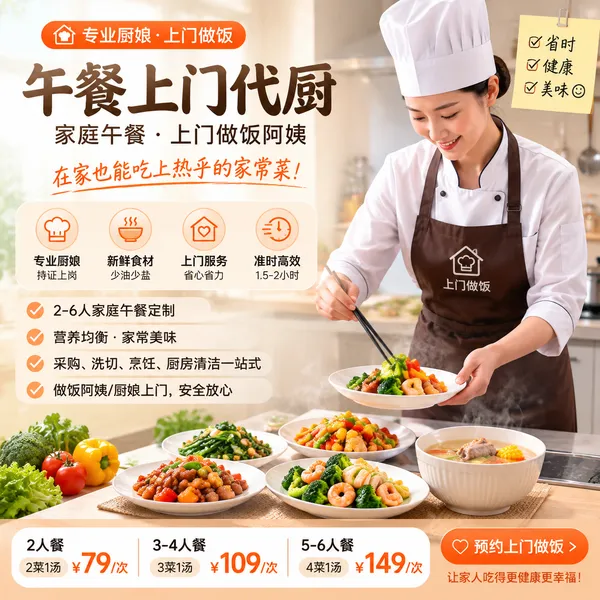 午餐上门代厨｜家庭午餐｜上门做饭阿姨