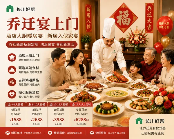 乔迁宴上门｜酒店大厨暖房宴｜新居入伙家宴｜乔迁新居私厨定制
